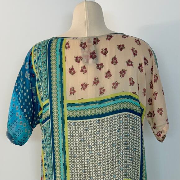 Johnny Was Tunic Blouse Top Floral Geometric Light Green | S Oversized - Picture 9 of 13